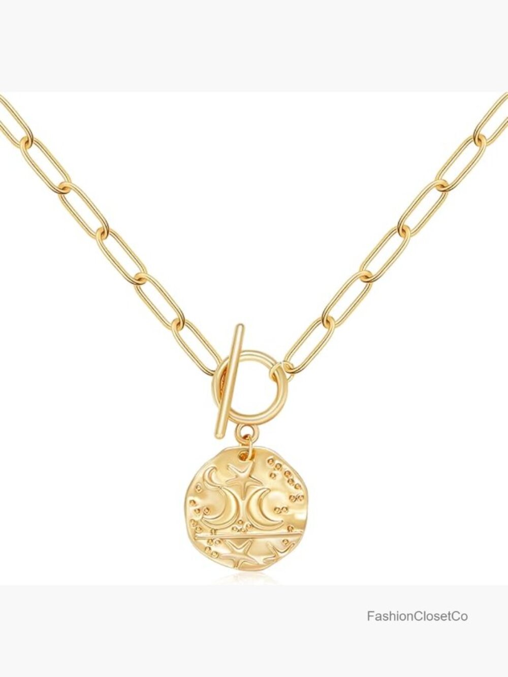 Chunky Gold Plated Paperclip Chain Heart Pendant Necklace 18K - Picture 1 of 7